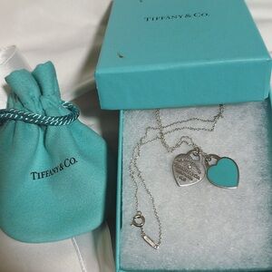 Tiffany & Co. Silver and Blue Necklace with Heart Pendant